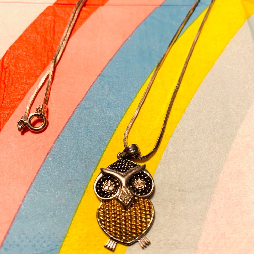 Vintage Sterling Silver Owl Pendant + 20" Necklace